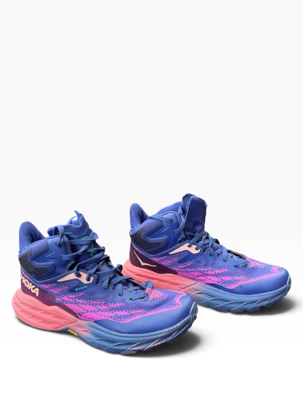 Hoka One One womnes Speedgoat 5 Mid GTX Size 7.5B Purple Pink Hiking Boots
